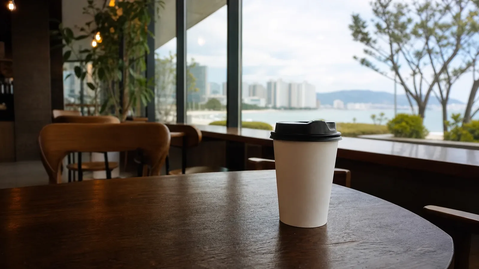 해운대 지역 cafe 방문 전 확인사항을 소개하는 사실적인 참고 이미지