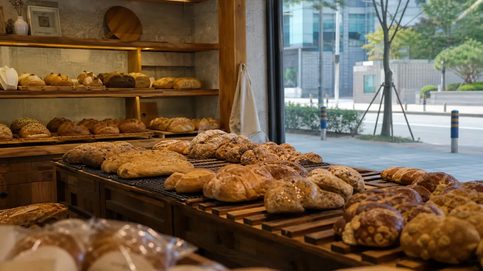 해운대 지역 bakery 방문 전 확인사항을 소개하는 사실적인 참고 이미지